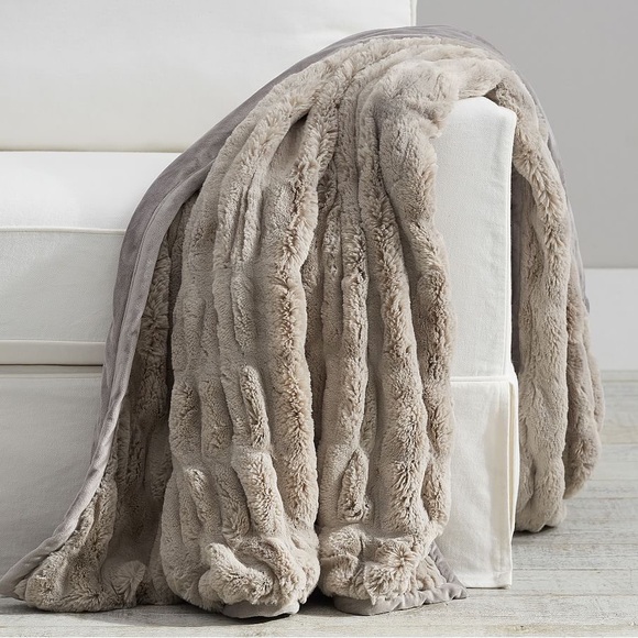 Pottery Barn Other - Luxurious Faux Fur Gray Throw Ruched Blanket